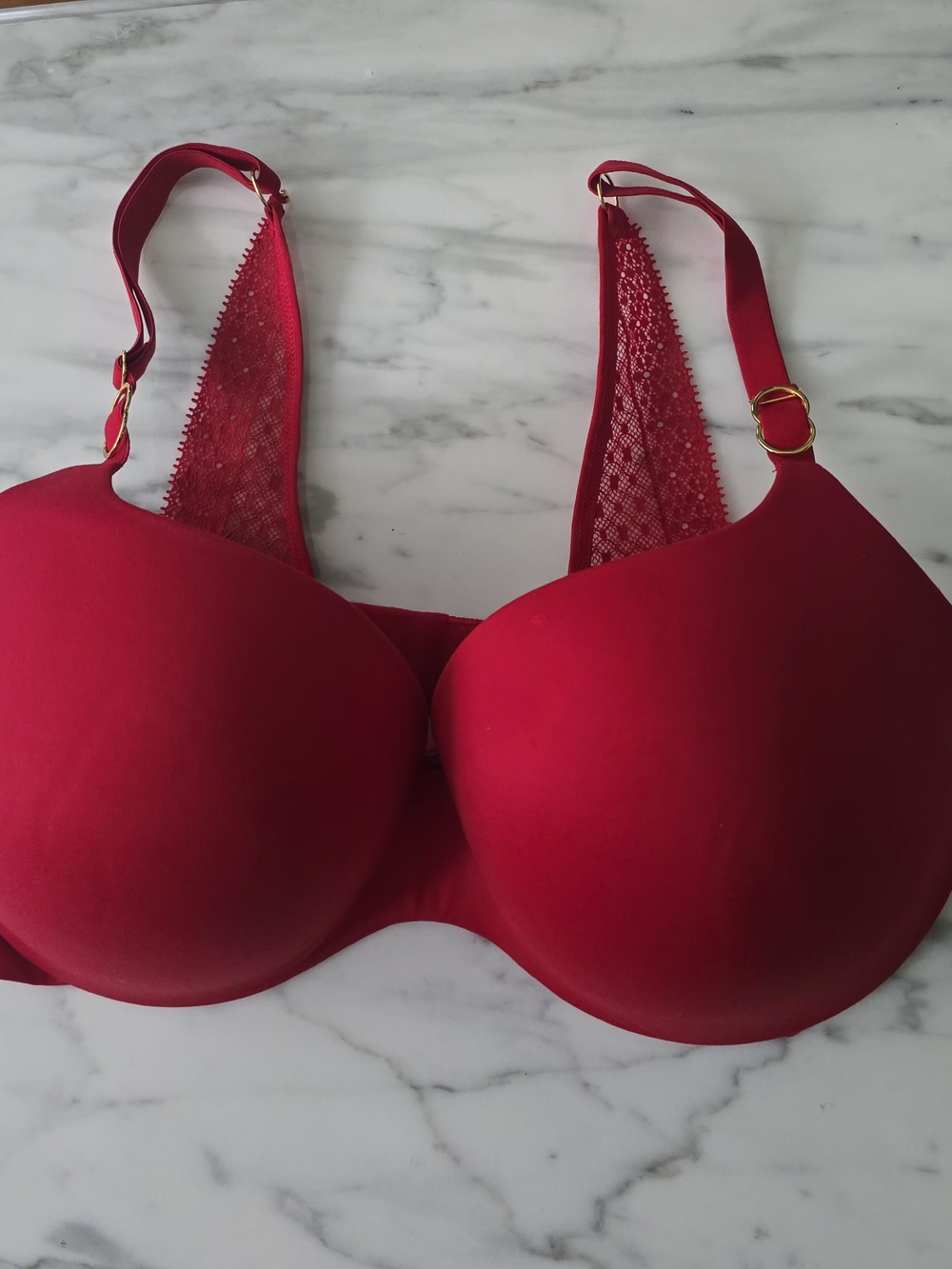 Victoria's Secret Red Lace-Back Underwire T-Shirt Mold Cup Bra 34DDD